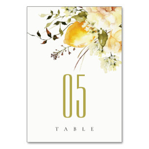 Numeração De Mesa Boho Lemon Yellow Watercolor Casamento Floral
