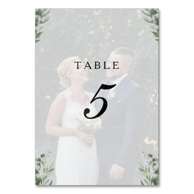 Numeração De Mesa Boho Moderno Folhas de Eucalipto & Casamento Fotog (Frente)