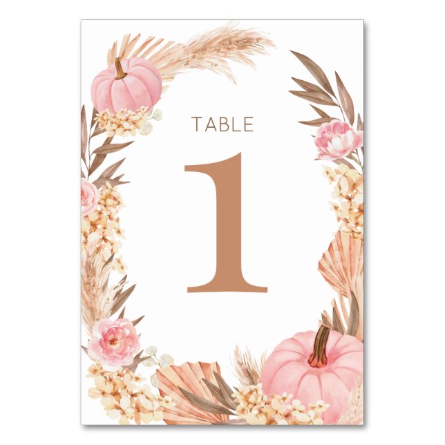 Numeração De Mesa Boho Pampas pink  Pumpkin Table number (Frente)