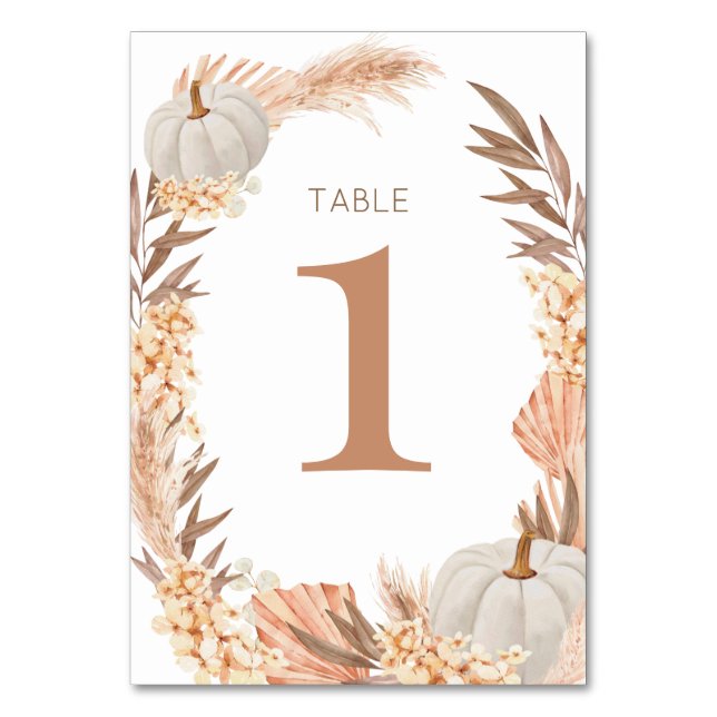 Numeração De Mesa Boho Pampas white Pumpkin Table number (Frente)