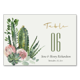 NUMERAÇÃO DE MESA BOHO PINK FLORAL CACTI FOLIAGE WATERCOLOR WEDTING