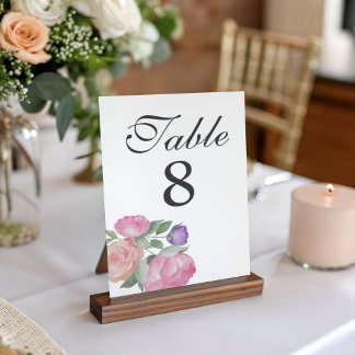 Numeração De Mesa Boho Pink & Purple Watercolor Floral Wedding