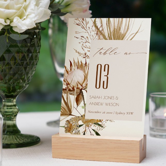 Numeração De Mesa Boho Protea Ivory Dry Palm Casamento Floral (Criador carregado)