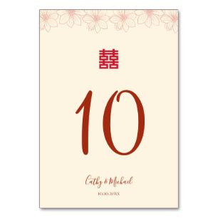 Numeração De Mesa Boho Red Beige floral Chinês duplo xi