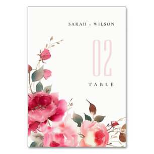 Numeração De Mesa Boho Red Pink Rose Flowers Watercolor Casamento