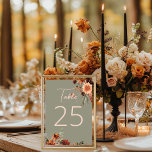Numeração De Mesa Boho Rust & Neutral Queda Floral Verde<br><div class="desc">Apresentando nosso sofisticado buho e o símbolo da mesa de casamento floral, uma mistura perfeita de elegância e charme boêmico! Esta design impressionante apresenta um belo fundo verde sábio que dá o tom para uma celebração romântica e eterno. Adorado com um buquê floral boho cativante, aninhado no canto da armação,...</div>