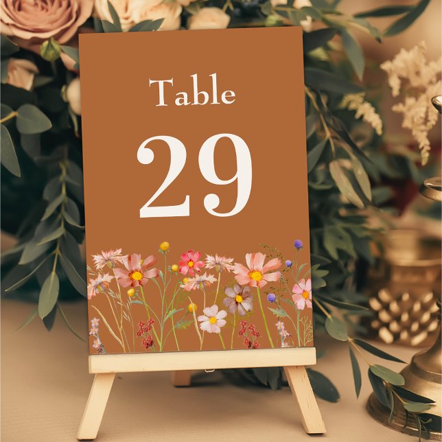 Numeração De Mesa Boho Rustic Casamento outono Floral (Modern boho rustic floral fall wedding terracotta burnt orange table number Watercolor wildflowers)