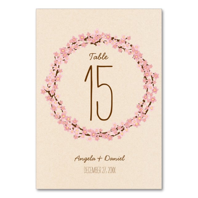 Numeração De Mesa Boho Rustic Cherry Blossom Wreath Casamento (Frente)