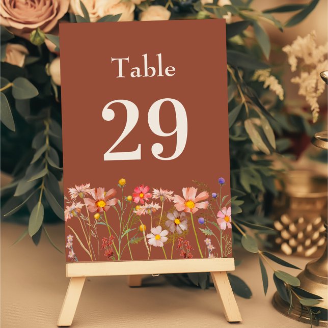 Numeração De Mesa Boho Rústico Floral de Flores Silvestres Laranja Q (Boho fall rustic Wildflower floral burnt orange and beige Wedding table cards)
