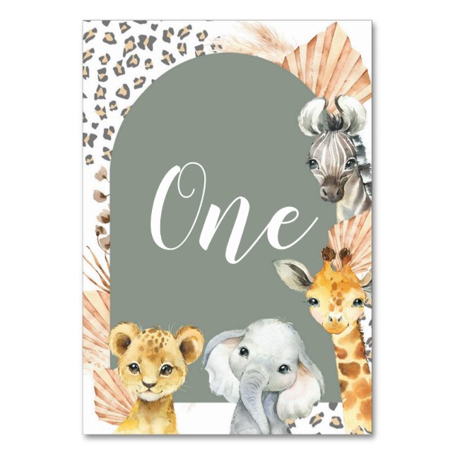 Numeração De Mesa Boho Sage Green Safari Número da Mesa (Frente)