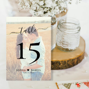 Numeração De Mesa Boho Script Heart Photo Wedding Double Sided