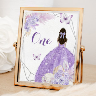 Numeração De Mesa Boho Silver Purple Flowers Quinceañera