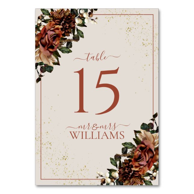 Numeração De Mesa Boho Terracotta Greenery Casamento Floral (Frente)