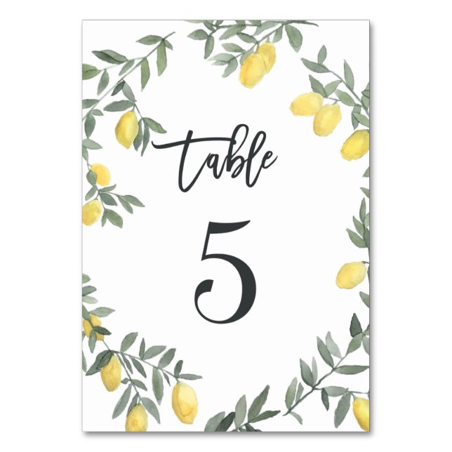 Numeração De Mesa Boho Watercolor Lemon Wreath Mesa 5 (Frente)