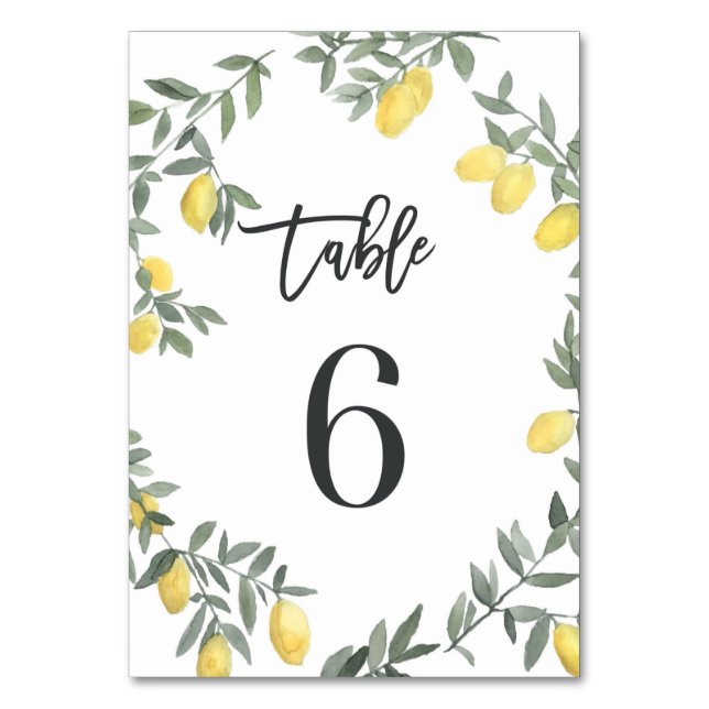 Numeração De Mesa Boho Watercolor Lemon Wreath Mesa 6 (Frente)
