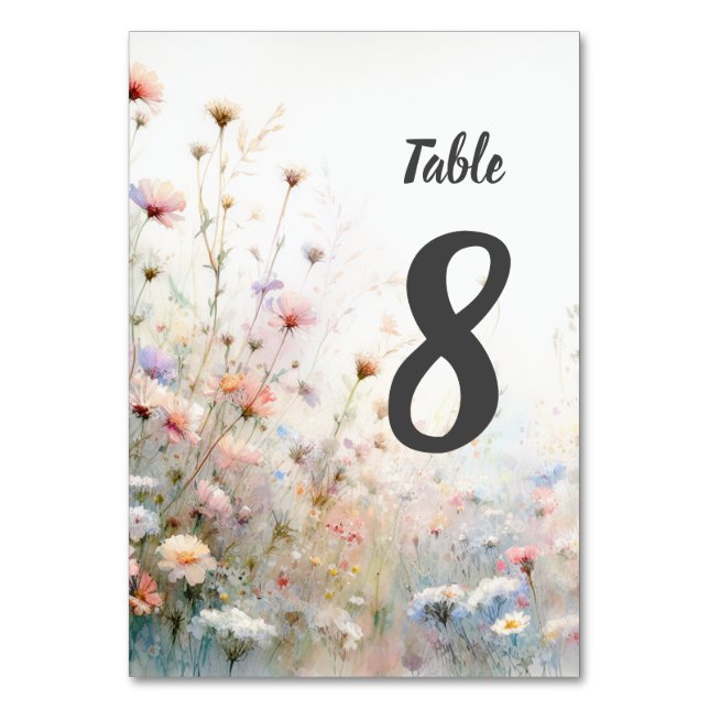 Numeração De Mesa Boho Watercolor Wildflower Personalize (Frente)