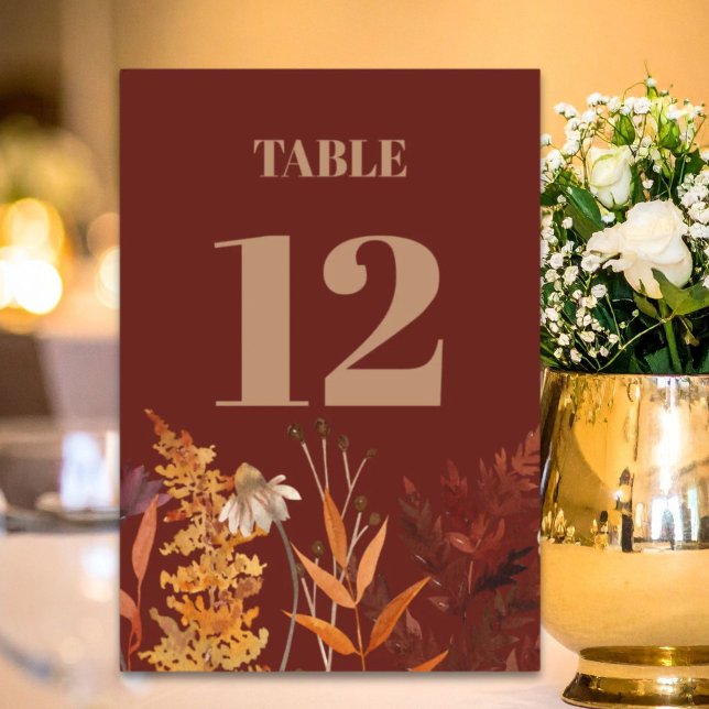 Numeração De Mesa Boho Wildflower Terracotta Casamento outono de out (Boho Wildflower Terracotta Autumn Fall Wedding Table Number)