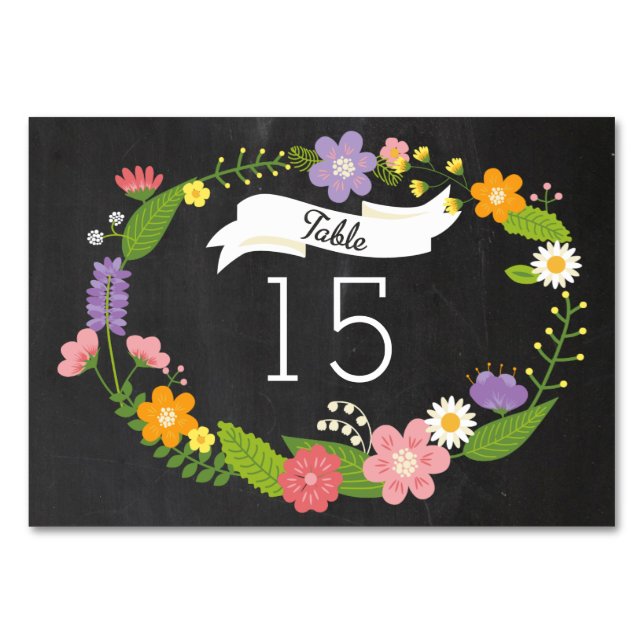 Numeração De Mesa Boho Woodland Wreath no Casamento Chalkboard (Frente)