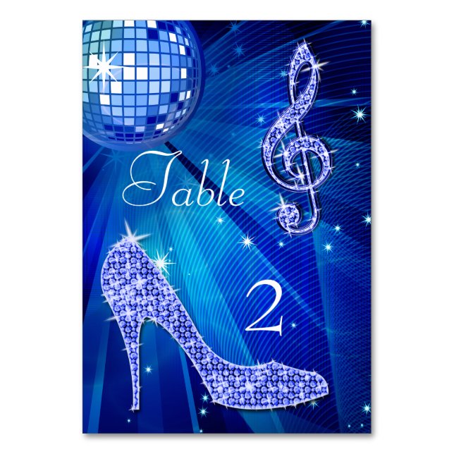 Numeração De Mesa Bola de Disco Azul e Calçado Estiletto Dupla Face (Verso)