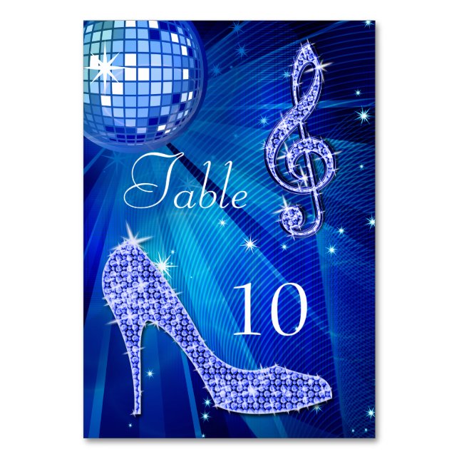 Numeração De Mesa Bola de Disco Azul e Sapato Stiletto Dupla Face (Frente)