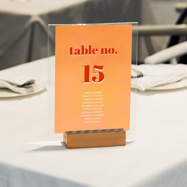 Numeração De Mesa Bold Modern Orange Sunset Seating Chart Wedding (Criador carregado)