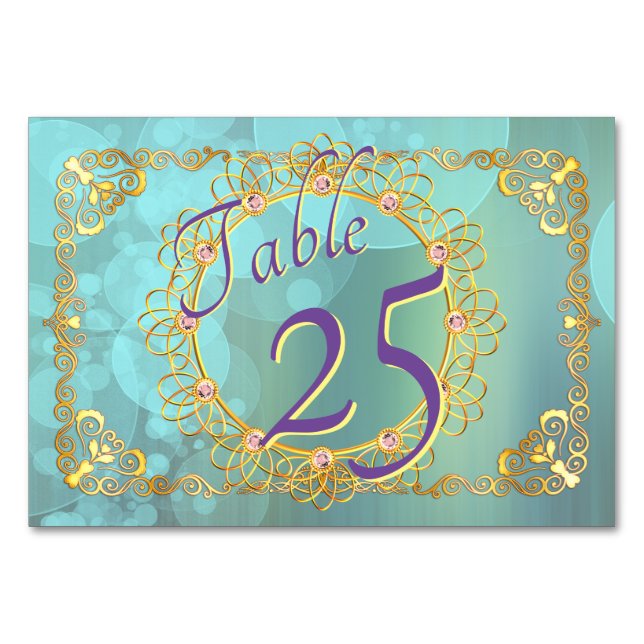 Numeração De Mesa Bolhas de Teal Suave Elegante (Frente)