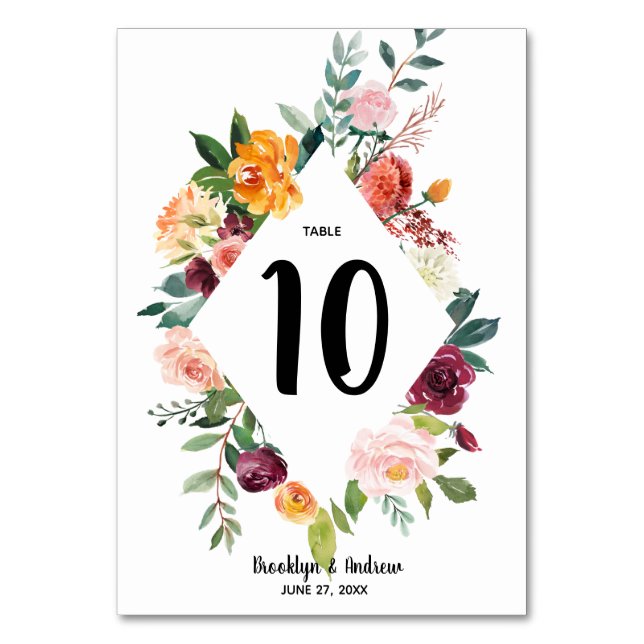 Numeração De Mesa Bonitas Flores De Queda Números De Mesa De Casamen (Frente)