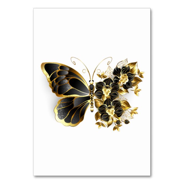 Numeração De Mesa Borboleta Flor de Ouro com Orquídea Preta (Frente)