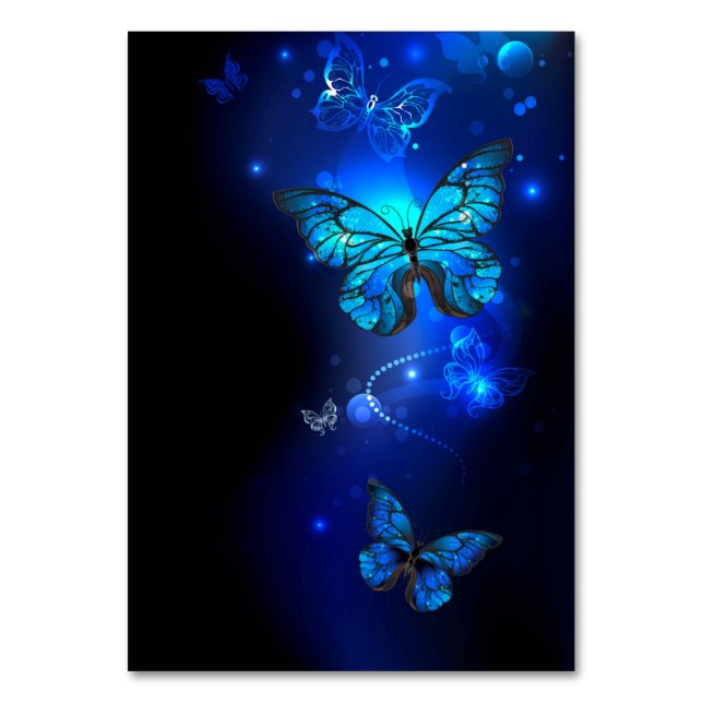 Numeração De Mesa Borboleta Morpho em Fundo Escuro (Frente)