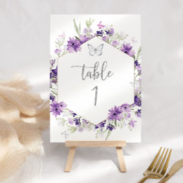 Numeração De Mesa Borboleta prateada floral roxa