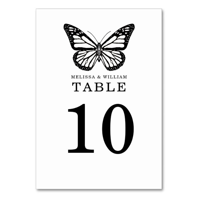 Numeração De Mesa Borboleta Preta e Branca de Casamento (Frente)