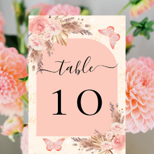 Numeração De Mesa Borboleta-rosa de-relva-dourada-pampas