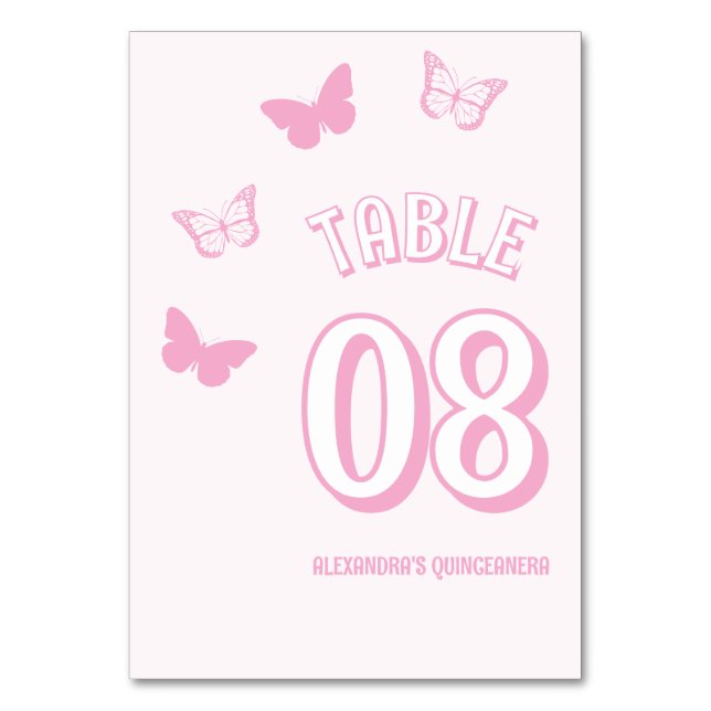 Numeração De Mesa Borboletas Rosa Quinceanera (Frente)