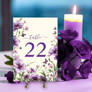 Numeração De Mesa Borda de flores roxas e casamento de borboletas