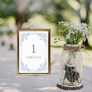Numeração De Mesa Borda de Vintagem Simples de Chic Azul e Branco