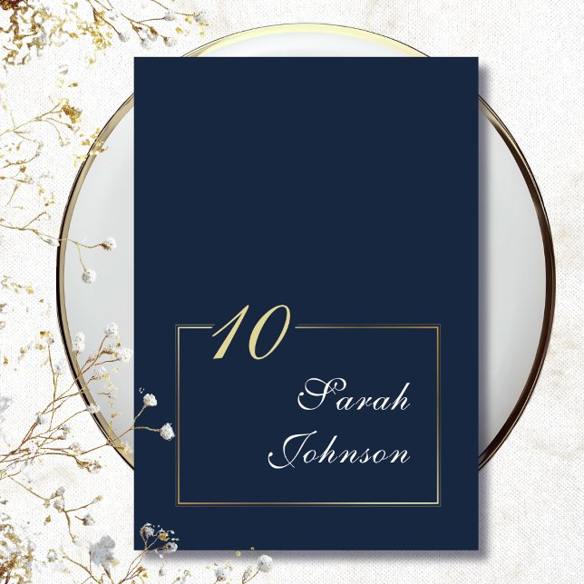 Numeração De Mesa Borda Dourada Azul Marinho Mínima Script Elegante (Criador carregado)