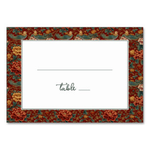 Numeração De Mesa Borda Sofisticada de Pássaro Floral Vermelho