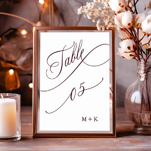 Numeração De Mesa Bordô Luxo Caligrafia Casamento Número 5,