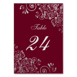 Numeração De Mesa Bordô Moderno e Floral Rodopiante Cinza