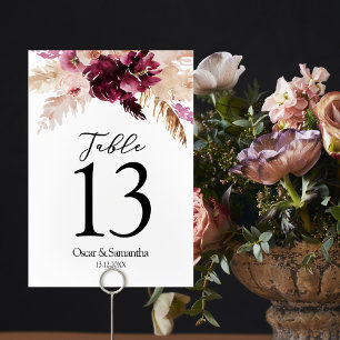 Numeração De Mesa Bordô Moderno Rosa Floral 
