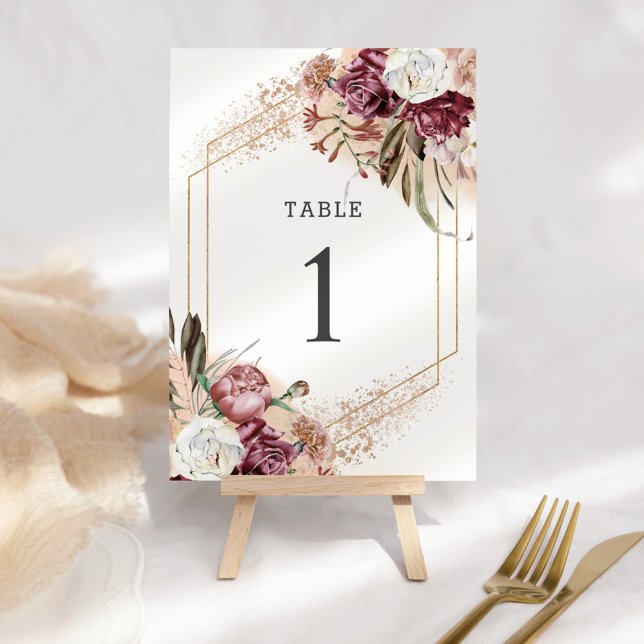 Numeração De Mesa Borgonha, Blush e Rosa Dourado Boho Elegante (Criador carregado)
