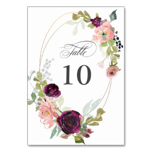 Numeração De Mesa Borgonha e Blush Watercolor Floral