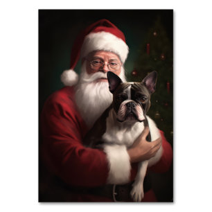 Numeração De Mesa Boston Terrier com Papai Noel Natal Festivo