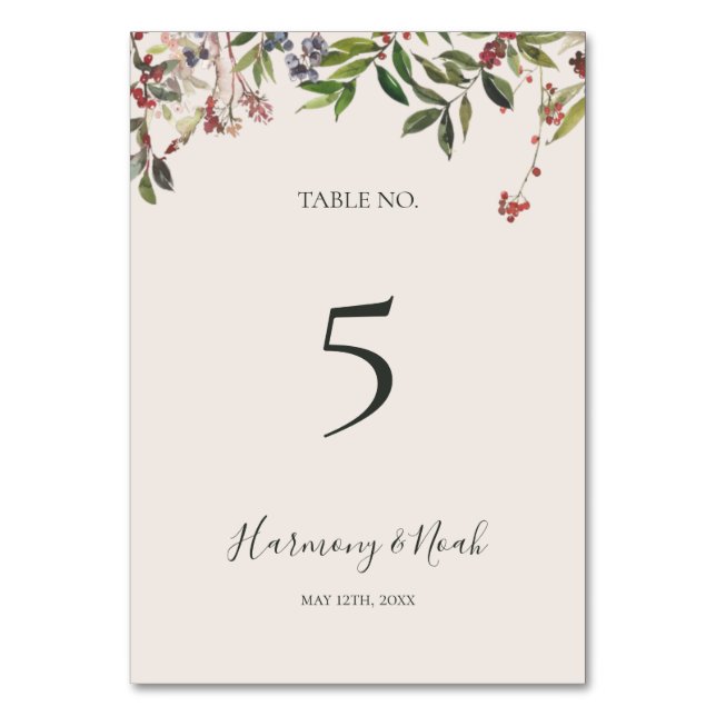 Numeração De Mesa Botânica de Natal | Número da Tabela de Champanhe (Frente)