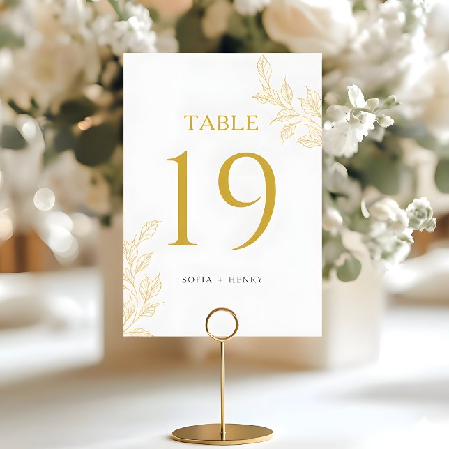 Numeração De Mesa Botanical Faux Gold Modern Wedding Table Number (Criador carregado)