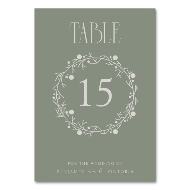 Numeração De Mesa Botânico Verde Sage Minimalista (Frente)