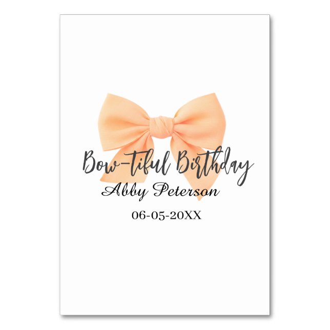 Numeração De Mesa Bow-tiful birthday orange bow name date simple pas (Frente)