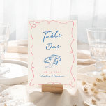 Numeração De Mesa Branco Azul e Rosa Desenhado à Mão<br><div class="desc">Este design adorável apresenta elementos desenhados à mão e um texto ousado e caprichoso.</div>