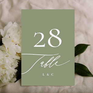 Numeração De Mesa Branco sobre Moss Green Calliografia Casamento M