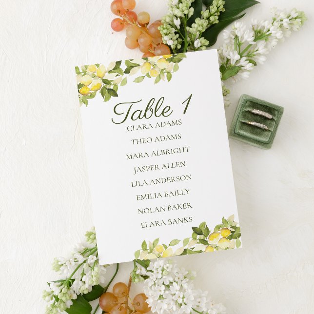 Numeração De Mesa Bright Lemon Fresh Wedding Seating Chart Card (Criador carregado)